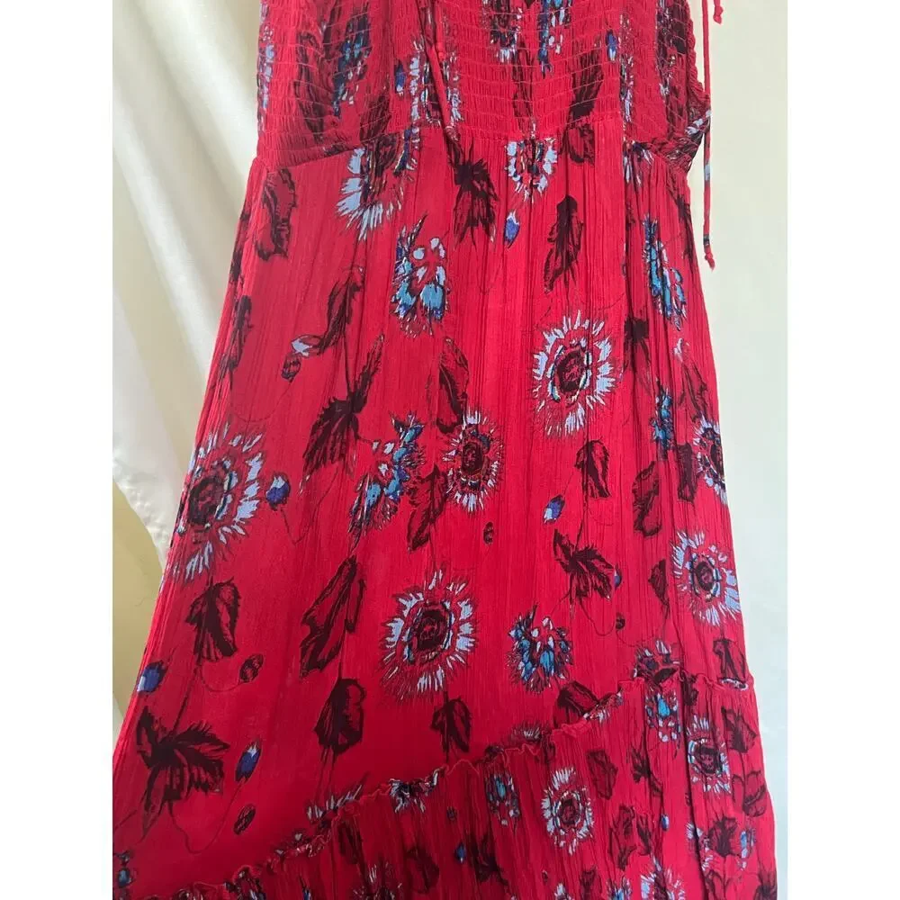 Intimately Free People Womens Red Floral Floor Length Dress Size Large - Picture 3 of 5